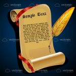 Illustrated Papyrus Roll Sheet with Red Ribbon and Golden Quill